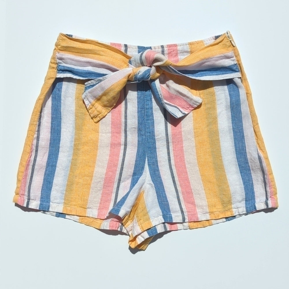 C&C California Multicolor Striped Lightweight Linen High Waisted Summer Shorts 8
